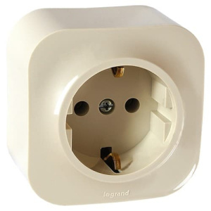 782250 Розетка 1-я со шторками и с заземлением Слоновая кость Legrand Quteo