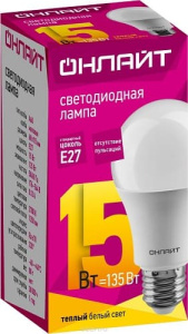 Лампа светодиодная ОНЛАЙТ OLL-A60-15-230-2.7K-E27